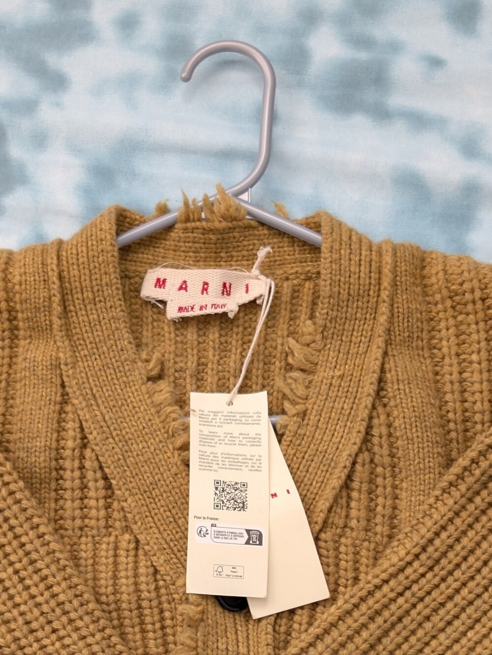 Marni Men's Mustard Ribbed Knit Cardigan with Subtle Distress